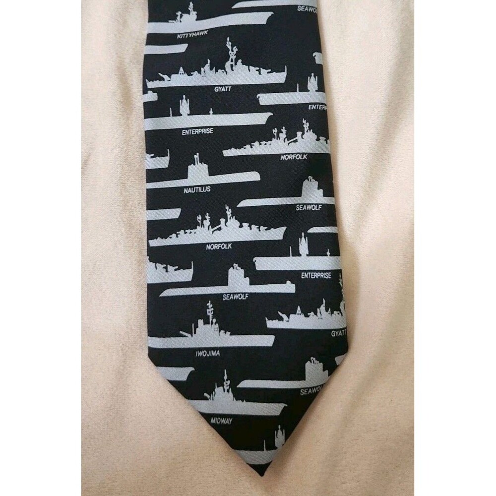 Vintage Josh Bach US Navy Ships Submarines Silk Tie Iwo Jima Seawolf Enterprise